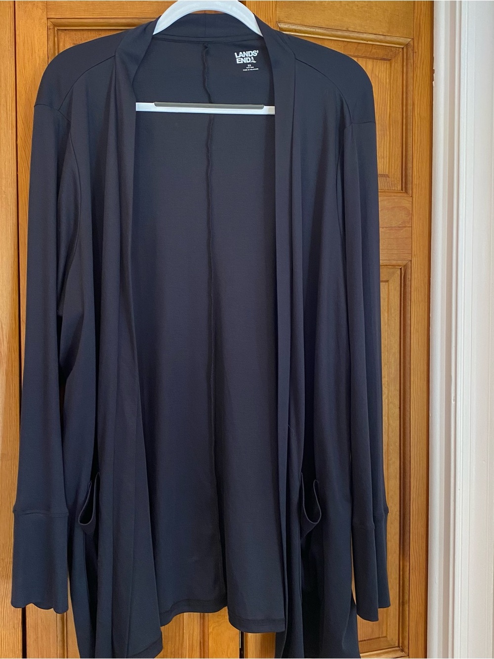 Lands' End Women's Black Open Front Draped Blazer Cardigan